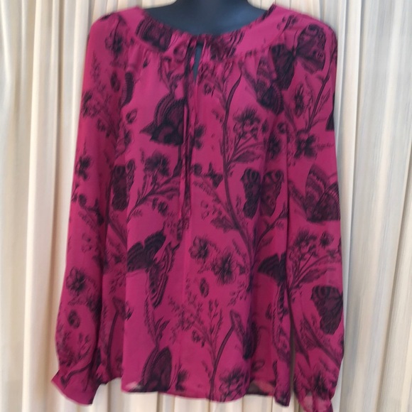 LOFT Blouse Deep Pink & Black Medium - Picture 2 of 6